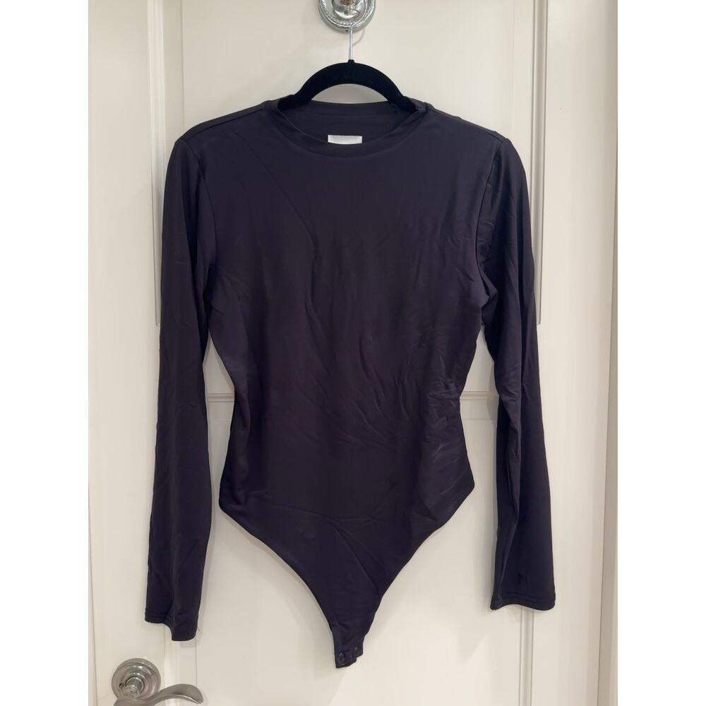 MESHKI Women's Black Solid Long Sleeve Bodysuit One Piece